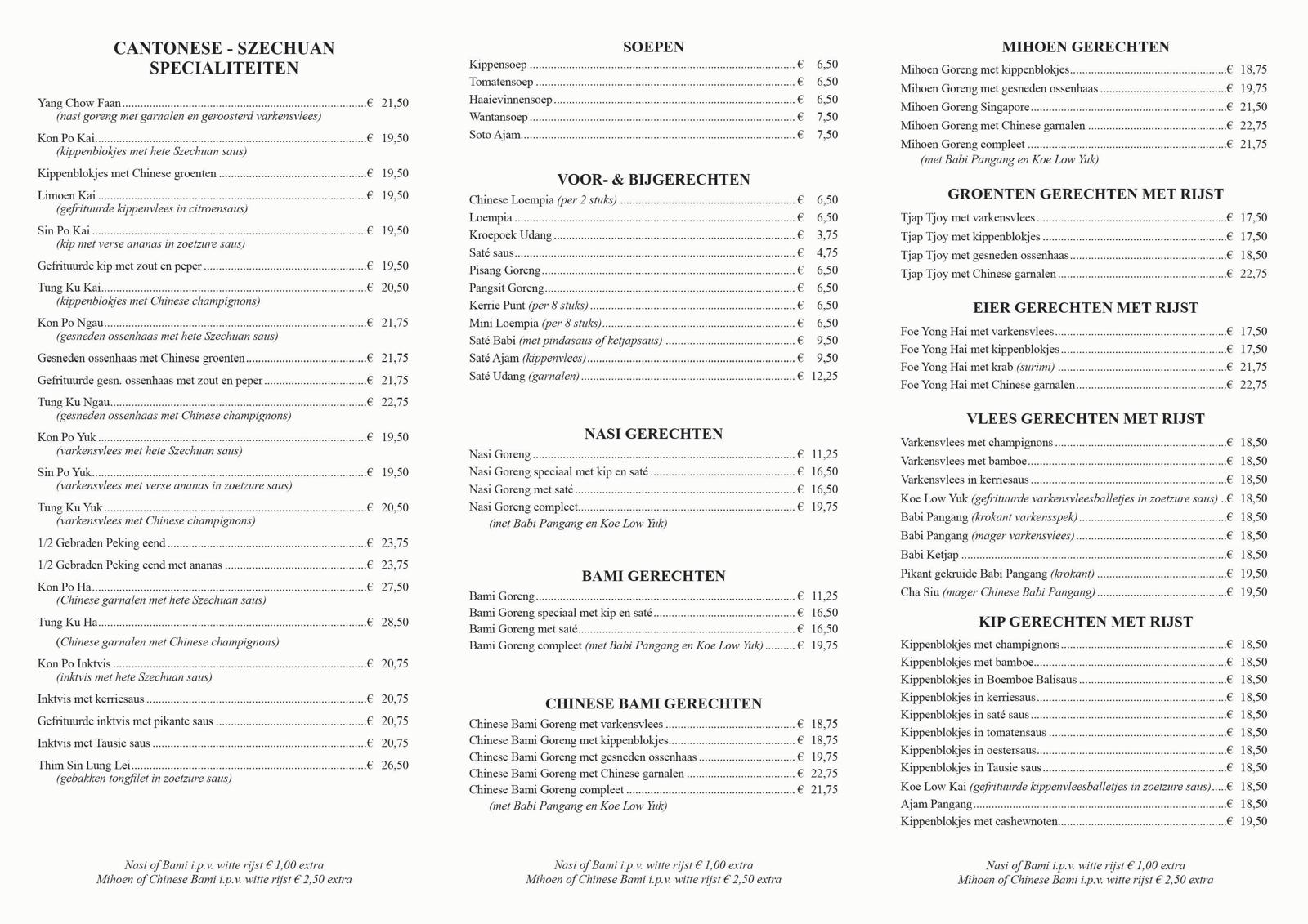 Oriental paradise menu